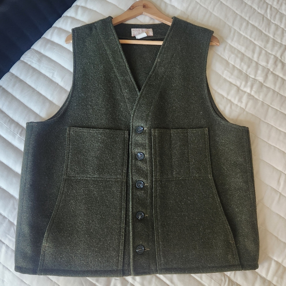 Vintage C.C. Filson Mackinaw Forrest Green Mackinaw Wool Vest XL Size 46